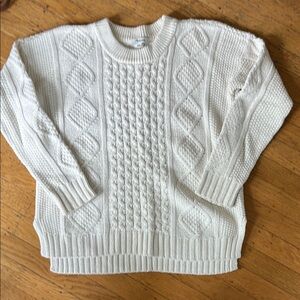 Madewell White Crew Neck Cable Knit Sweater